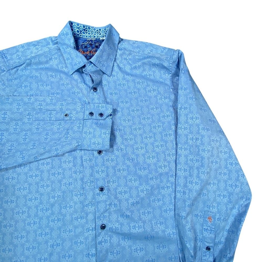 Robert Graham Shirt Men 2XL Blue Paisley Floral Long Sleeve All Over Print Dress